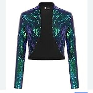 KANCY KOLE Women's Sequin Bolero Cardigan Long Sleeve Open front sz S